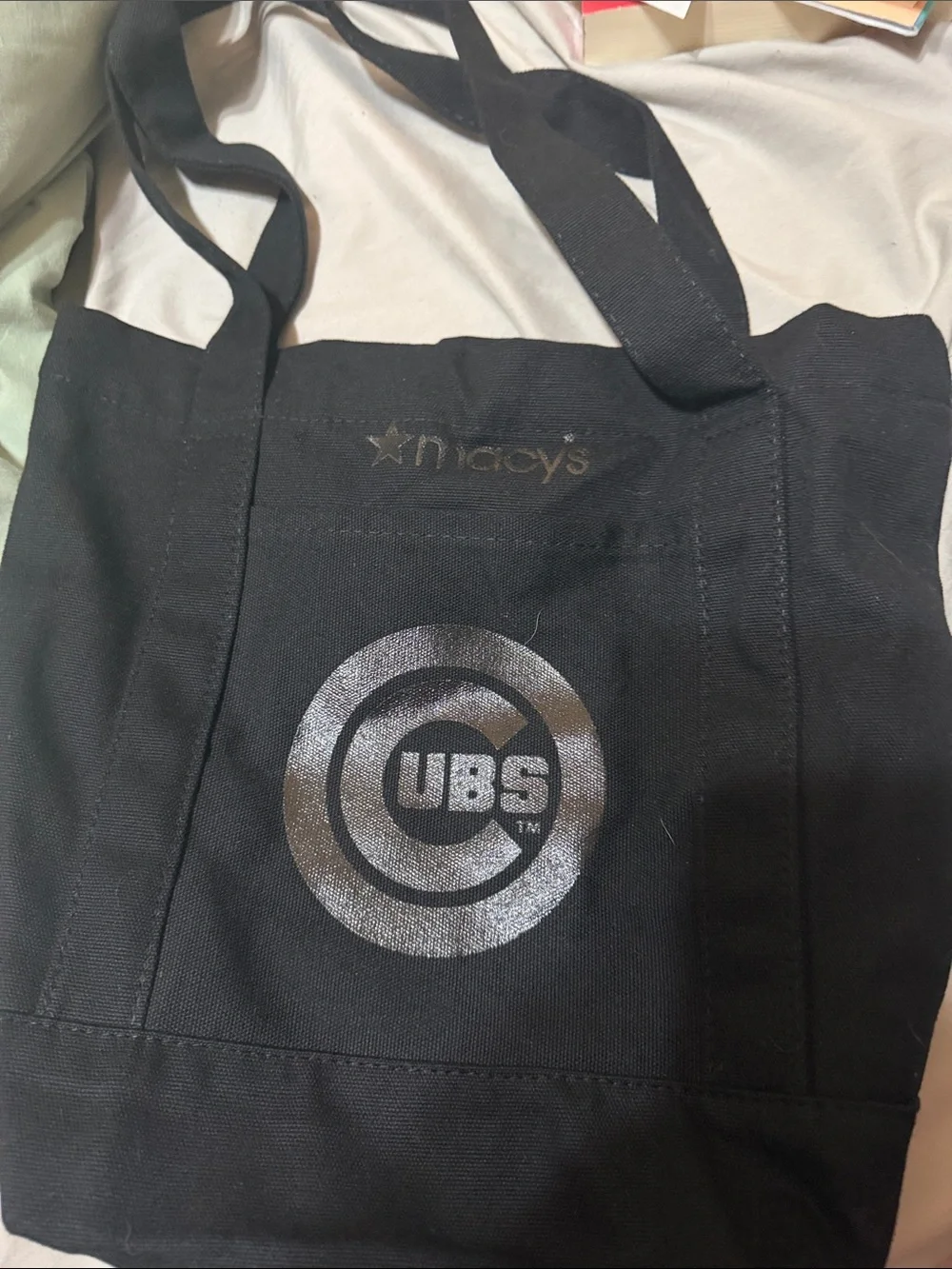 Macy's Black Canvas Tote with Metallic Cubs Logo